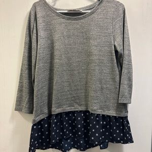 Loft Long Sleeve Sweater w/faux Blouse underneath. SZ Small Gray. Gently Used